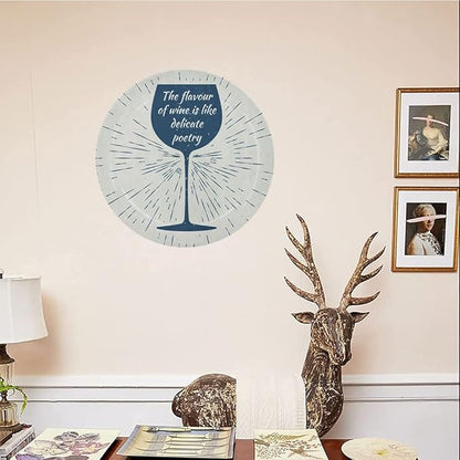 Ceramic Plates, Wine Decorative Ceramic Plates, Wine Glass and Vintage Sun Burst Frame, 8 Inch, Household Plates Decorative, Night Blue White