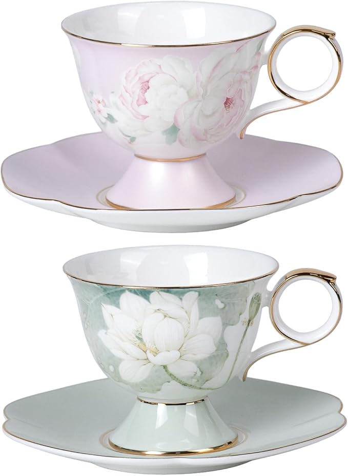 KAMMAK Tea Cups Set of 2, Ceramic Floral Pattern Demitasse Cup | Porcelain by KAMMAK