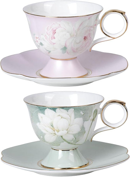 KAMMAK Tea Cups Set of 2, Ceramic Floral Pattern Demitasse Cup | Porcelain by KAMMAK