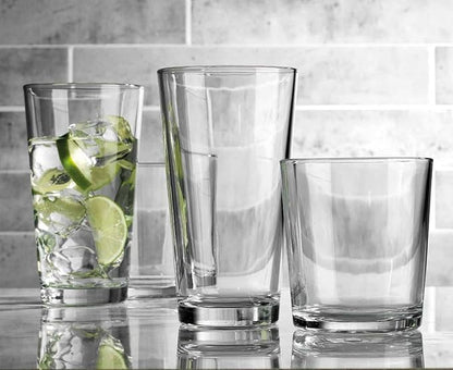 Glaver's Drinking Glasses Set of 12. Glassware set, 6 Highball Glass Cups, 6 Whiskey glasses. Classic Drinkware Set 17 oz Tall Glasses Set and 13 oz Rock Glasses.