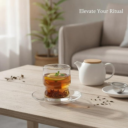 Layered Glass Tumbler with Saucer, Handleless Clear Cup - Image 3