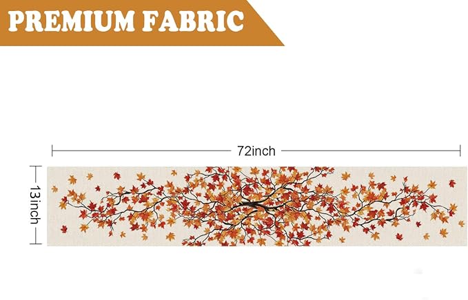 Fall Table Runner Maple Leaf Seasonal Autumn Burlap Table Decoration Holiday - Image 2