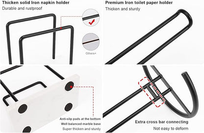 Livabber Napkin Holder, Metal Napkin Storage Modern Freestanding Tissue Paper Dispenser for Table Kitchen Countertop (Marble Base, Black Napkin Holder Set-2)
