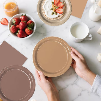 Oigco 60 PCS Brown Paper Plates Boho Baby Shower Decorations Gradient Brown - Image 7