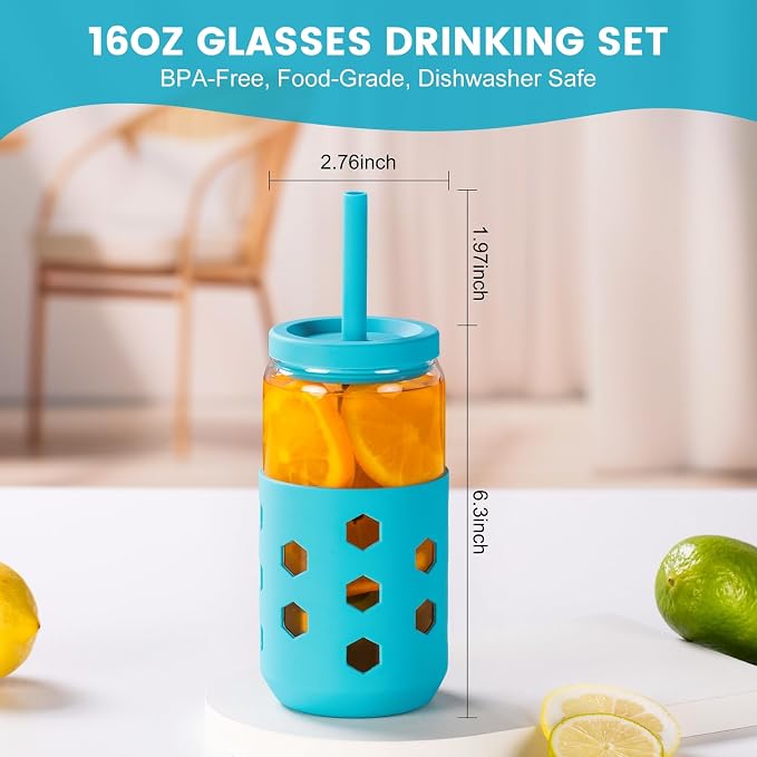 Mrsdry 16 oz Glass Cups with Lids and Straws - Image 6