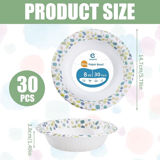 30 Pack Paper Bowls, 8 Oz Disposable Soup Bowl, Heavy Duty Printed Disposable - Image 2