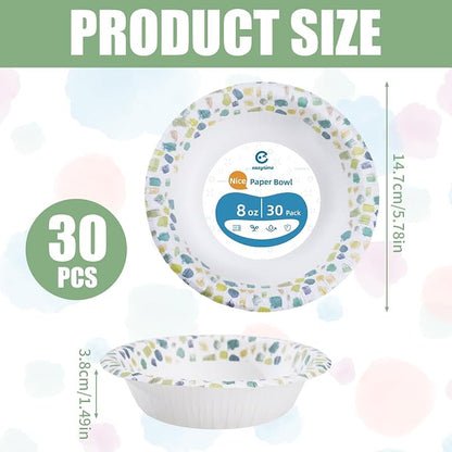30 Pack Paper Bowls, 8 Oz Disposable Soup Bowl, Heavy Duty Printed Disposable - Image 2