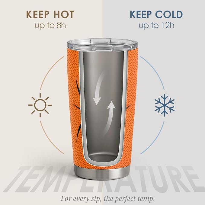 SANDJEST Basketball Tumbler 20oz Stainless Steel Insulated, Travel Coffee Cup - Image 3