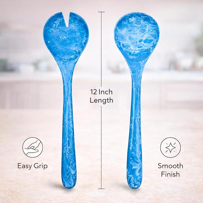 SS CRAFTS INDIA Premium 12" Ocean Blue Swirl Resin Salad Servers | Set of 2 - Image 6