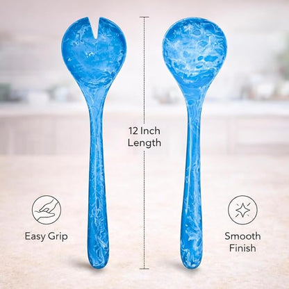 SS Craft Blue Marbled Resin Salad Server Set – Lightweight Serving Spoon & Fork - Image 6