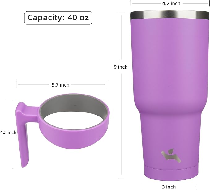 Konokyo 40 oz Tumbler with Handle and Straw, Insulated Travel Mug | Lavender; - Image 4