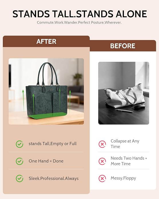 Laptop Tote Bag for Women, Leather Work Tote - Image 7