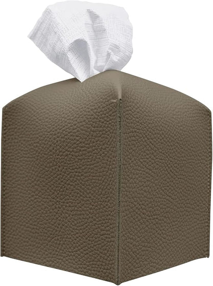 Carrotez Tissue Box Cover, [Refined] Modern PU Leather Square Tissue Box Holder - Decorative Holder/Organizer for Bathroom Vanity Countertop, Night Stands, Office Desk & Car 5"X5"X5" - Cocoa Brown