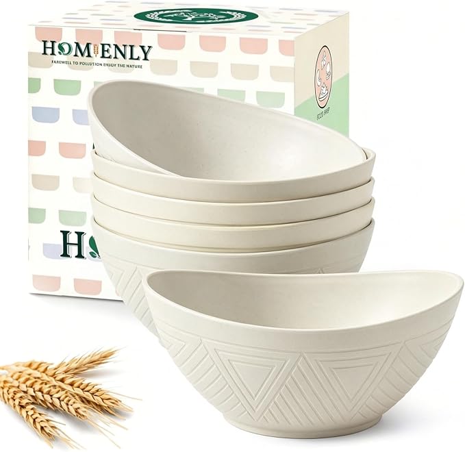 Unbreakable Cereal Bowls Wheat Straw Bowls Set 26 OZ Plastic Bowls Alternative by HOMIENLY