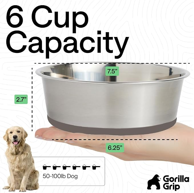 GORILLA GRIP Dog Bowls, Food Grade 304 Stainless Steel, Holds 6 Cups Each Food - Image 4