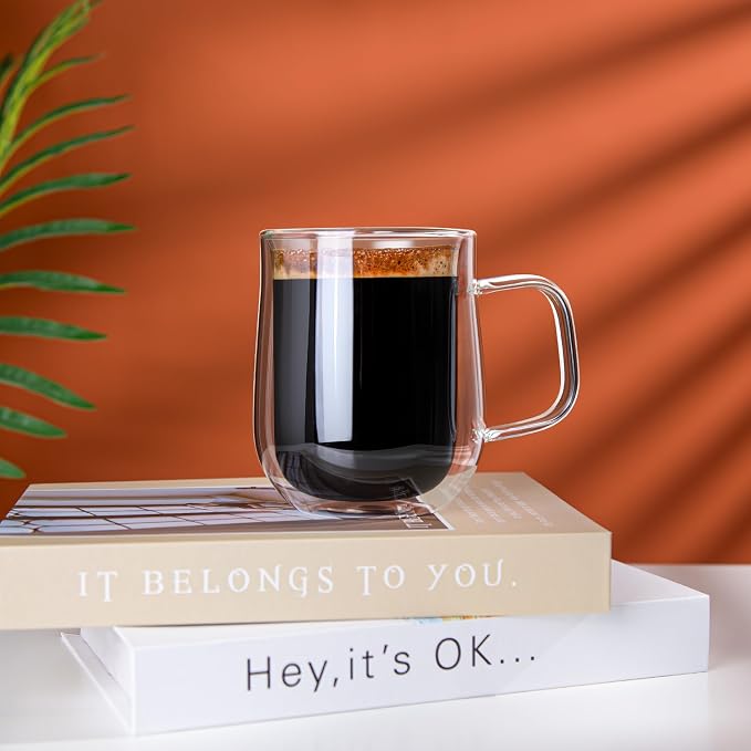 Double Walled Glass Coffee Mugs 12 OZ, Borosilicate Glass Coffee Cups Set of 2 - Image 4