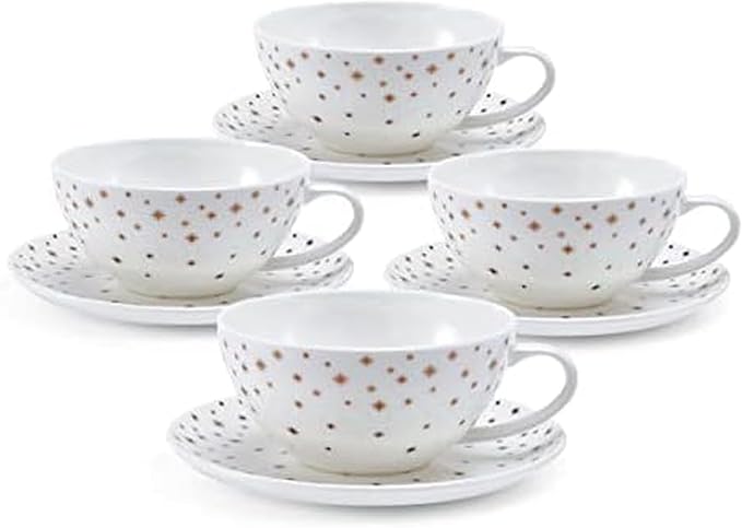 Mikasa Millie Gold Metallic Set of 4 Tea Cups and Saucers, 8 Ounce by Mikasa
