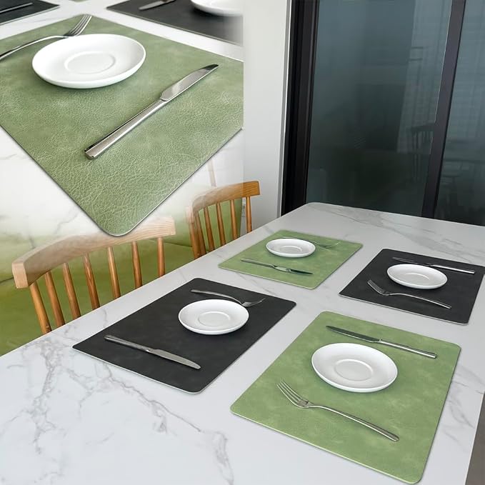 Sage Green Place Mats and Coaster Sets, Faux Leather Effect Place Mats - Image 3