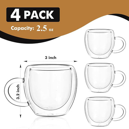 Espresso Cups Set of 4 with Handle, 2.5oz Expresso Coffee Cup, Small Expresso - Image 2