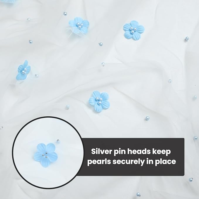 Artoid Mode Blue Flower Pearl White Gauze Table Runner 10FT, Seasonal Sheer - Image 8