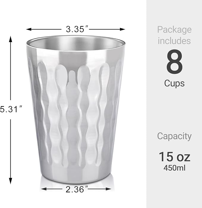Beasea Stainless Steel Cups 15 oz, 8 Pack Large Stackable Stainless Steel - Image 2