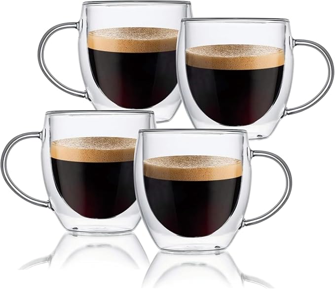 Espresso Cups Set Of 2, Double Walled Glass Coffee Mugs by Unknown