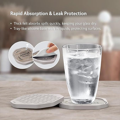 UMIRRO Absorbent Felt & Silicone Coasters Set of 6 - Image 4
