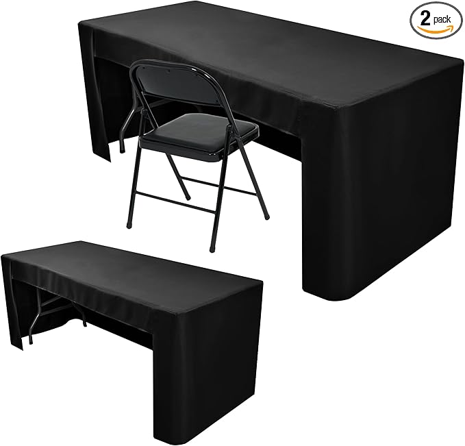 Nasitos 2 Pack Black Tablecloth 6 Foot-Open Back Fitted Tablecloth Rectangle Table, Washable Fabric Trade Show Table Cover for Craft Show, Display, Parties, Wedding, Events
