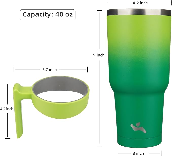 Konokyo 40 oz Tumbler with Handle and Straw, Insulated Travel Mug | Matcha - Image 4