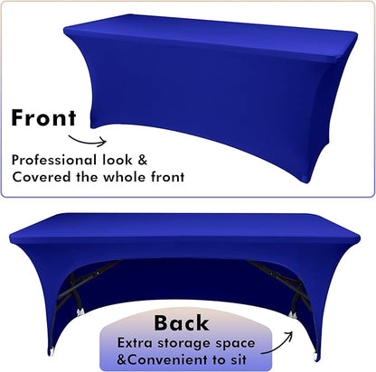 Nasitos 2 Pack Royal Blue Tablecloth 6 Foot-Open Back Fitted Spandex Table Covers 6ft, Washable Fabric Tablecloths, Wrinkle Resistant for Trade Show, Parties, Craft Show, Display, Wedding, Events