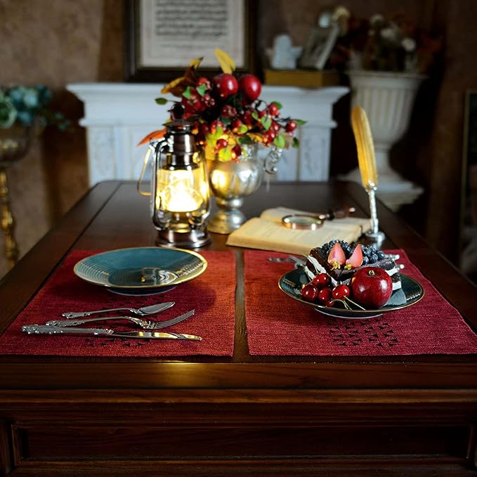 ARTABLE Burgundy Rectangle Fabric Placemats Set of 4 Table Mats 12 x 18 in | - Image 3