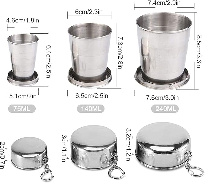 Guyuyii 3 Pcs Stainless Steel Collapsible Cups - Image 2