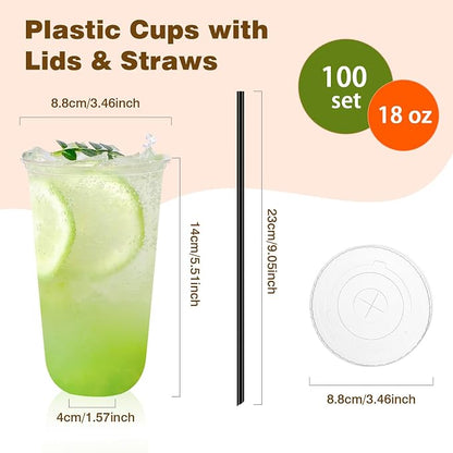 tchrules 100 Set 18oz Clear Round Bottom Plastic Cups - Image 2
