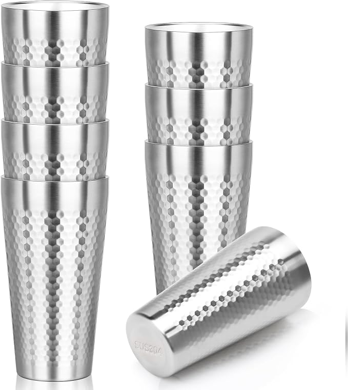 Metal Cup, 19 oz Insulated Tumbler, 8 Pack Double Wall Unbreakable Stackable by Offiper