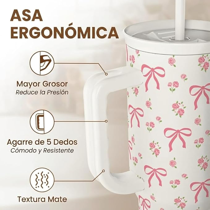 Bow Tumbler with Handle 40oz, Stainless Steel Insulated Tumblers Coffee Travel - Image 4