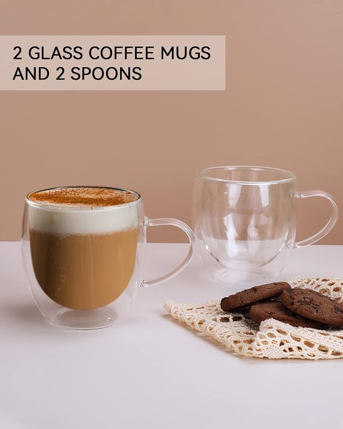 LIBWYS 2 Pack Double Walled Coffee Cups Glasses Mug, 8.5oz Borosilicate | - Image 2