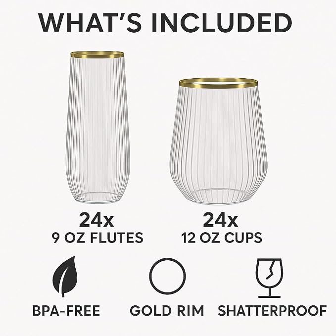48 Pack Disposable Plastic Champagne Flutes & Wine Glasses - Image 2