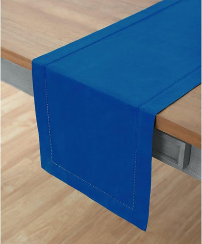 Solino Home Cotton Linen Table Runner Blue, Hemstitch Collection 14 x 90 in | - Image 2
