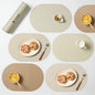 Beige Oval Silicone Placemats Set of 6 – Heat Resistant, Waterproof, Easy to Clean Non-Slip Modern Dining Table Mats – Premium Leather Textured Japandi Kitchen Decor