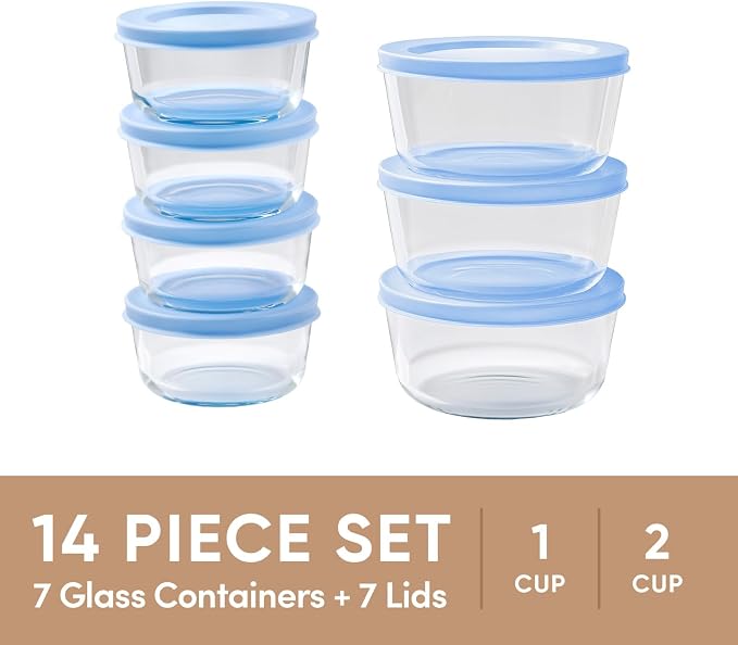 14-Piece Glass Food Storage Containers Set | 1-Cup & 2-Cup, Leakproof | - Image 3