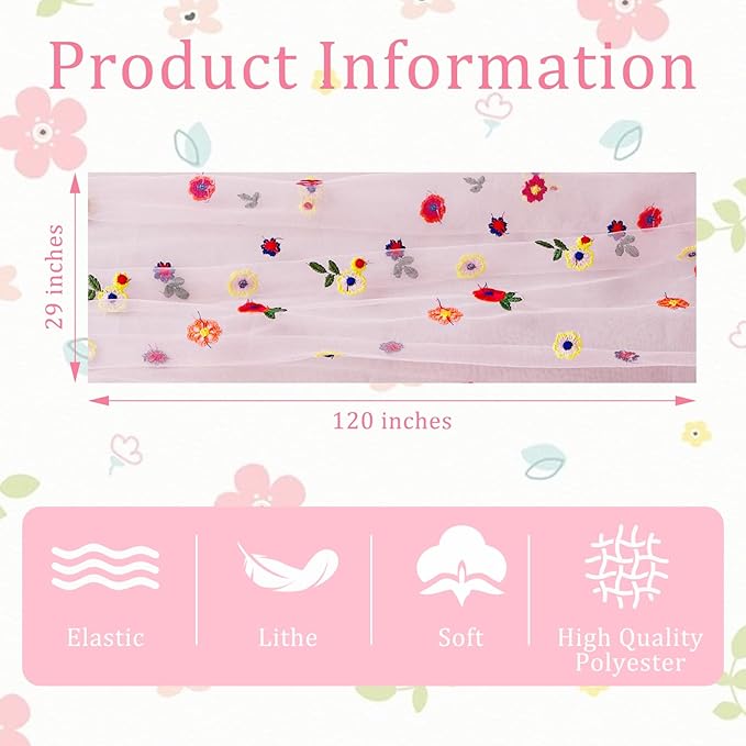 BINBE 6pcs Pink Daisy Spring Table Runner Embroidery Gauze 10FT Florals - Image 4
