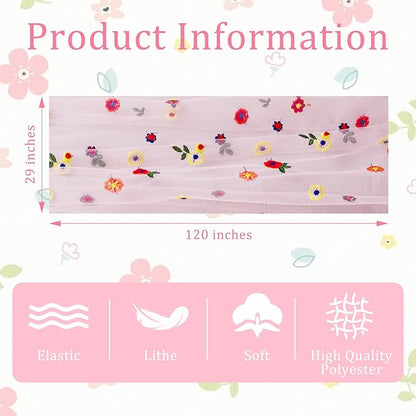 BINBE 6pcs Pink Daisy Spring Table Runner Embroidery Gauze 10FT Florals - Image 4