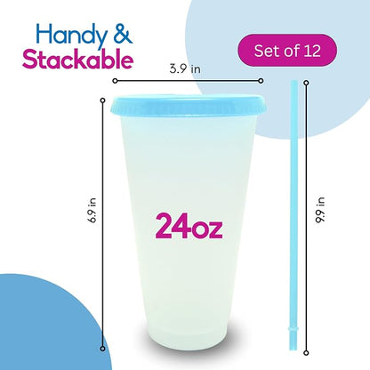 Color Changing Cups with Lids and Straws 12pcs, 24Oz - Image 2