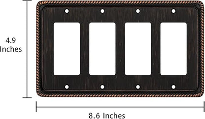 Henne Bery Rope Edge Decorative Wall Plate Switch Plate Outlet Cover (Quad Decorator, Aged Bronze)
