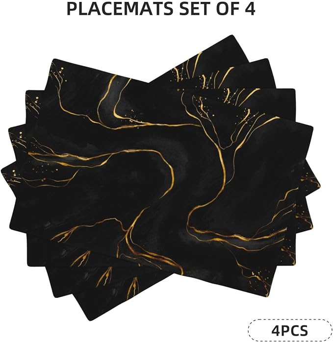 Fiokroo Golden Texture Marble Placemats Set of 4 Table Mats Table Tableware - Image 7