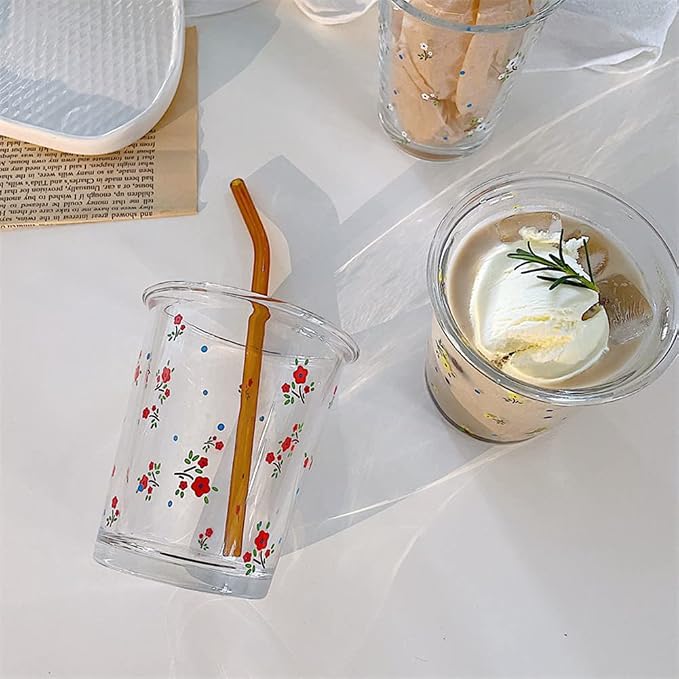 2 Pack 12 OZ Cute Floral Glass Cup French Drinking Glasses | Thick Sturdy - Image 6