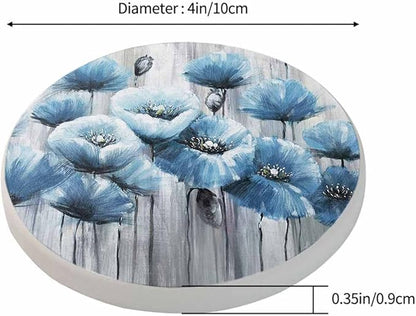 Blue Art Poppy Flowers Anti Slip Coasters Watercolor Oil Painting Beautiful Floral Cups Place Mats for Table Home Decor 4 Inches Living Room Kitchen Coffee Table,2 Pcs