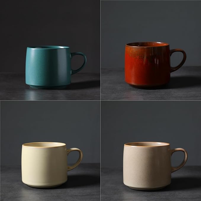 12oz Rustic Minimalist Ceramic Pottery Coffee Mug Set of 4, Lead-FreeTea Mug - Image 3