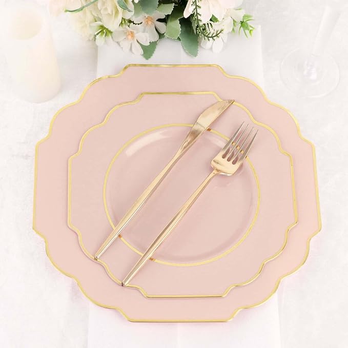 Blush Hard Plastic Dinner Plates, 50 Pack 11" Disposable Round Baroque Plates - Image 6