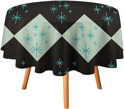 Retro Bohemian Mid Century Round Tablecloth, Abstract Modern Geometric Mid Century Tablecloth for Home Party Dining Room Kitchen Decor 60Inch(152cm)